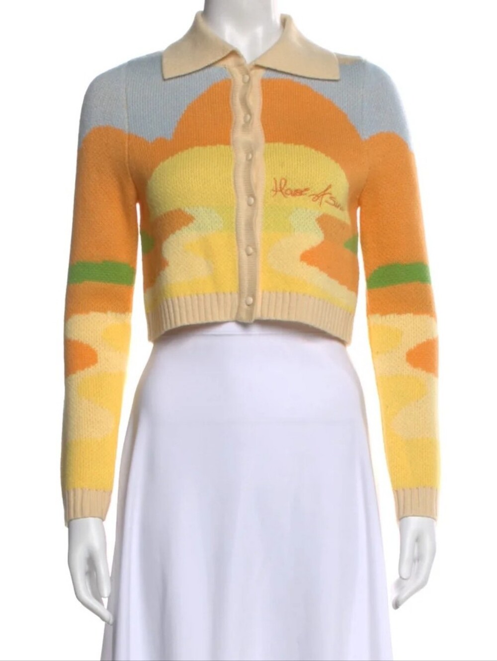 House Of Sunny Pastel Colorblock Cropped Button-Up Sweater Cardigan
